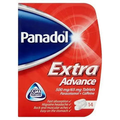 Panadol Paracetamol Caffeine Pain Relief Tablets 500mg-65mg Extra Advance 14s (Case of 12) Adomoo