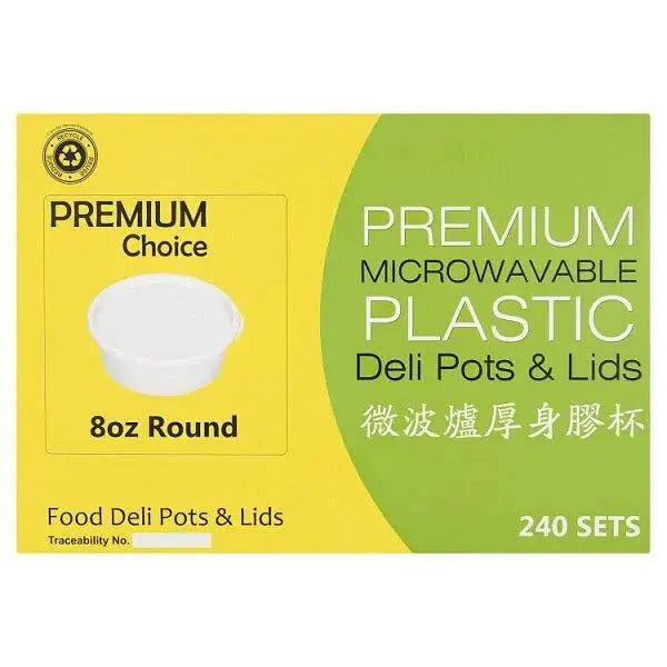 Premium Choice 240 Premium Microwavable Plastic Deli Pots & Lids Sets Round 8oz  Adomoo