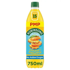 Robinsons Orange & Pineapple No Added Sugar Squash PMP 750ml (Case of 12)  Adomoo