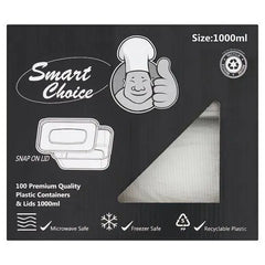 Smart Choice 100 Premium Quality Plastic Containers & Lids 1000ml - Sets of 100  Adomoo