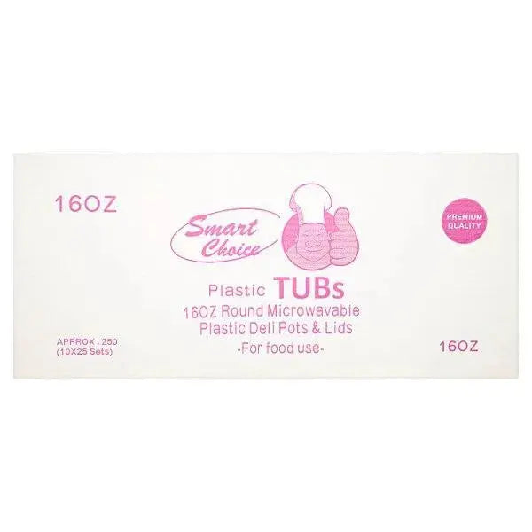 Smart Choice Plastic Tubs 16oz Round Microwavable Plastic Deli Pots & Lids 250 Sets  Adomoo