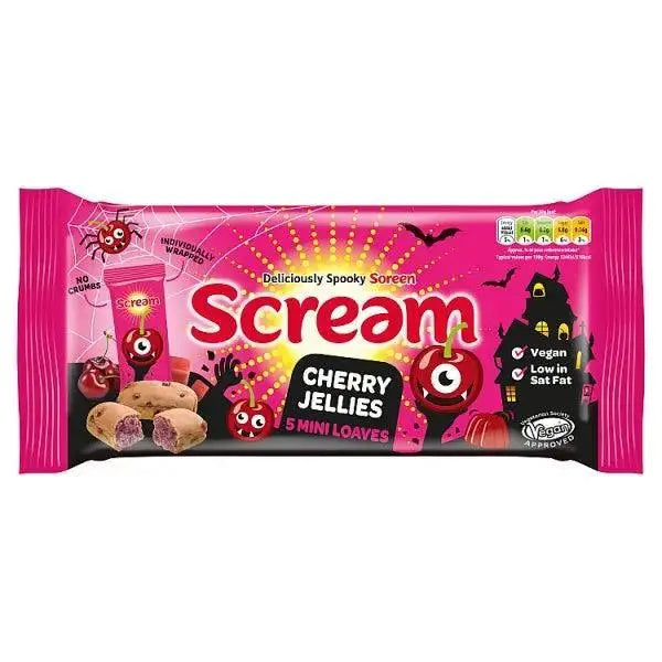 Soreen Scream Cherry Jellies Mini Loaves, Halloween Snack Bars 5 x 30g (Case of 8)  Adomoo