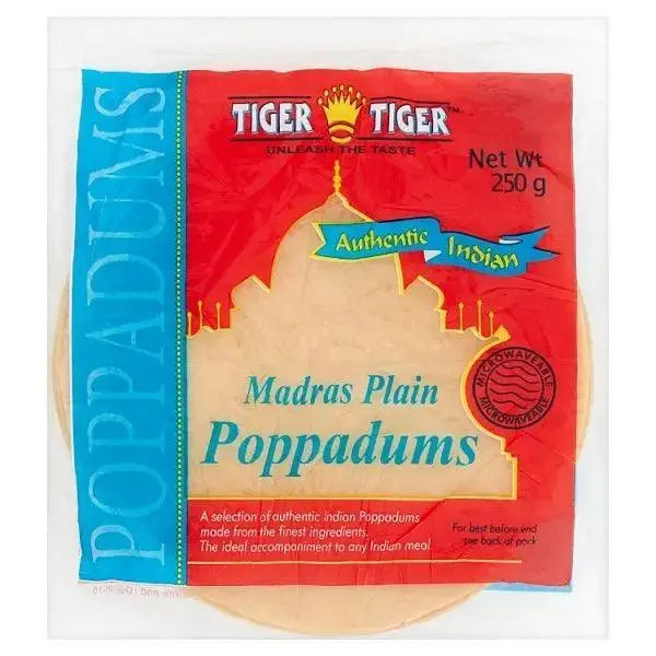 Tiger Tiger Authentic Indian Madras Plain Poppadums 250g  Adomoo