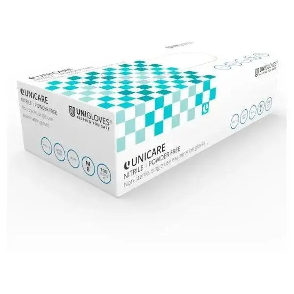 Unicare 100 Blue Nitrile Powder Free Gloves Medium  Adomoo