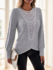 Lace Splicing Crew Neck T-shirt  Adomoo