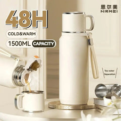 1.5L Stainless Steel Thermos Bottle – Vacuum Insulated Flask for Hot Coffee, Tea & Cold Drinks  Adomoo