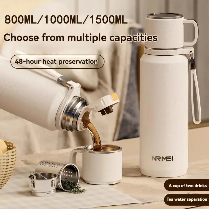 1.5L Stainless Steel Thermos Bottle – Vacuum Insulated Flask for Hot Coffee, Tea & Cold Drinks  Adomoo