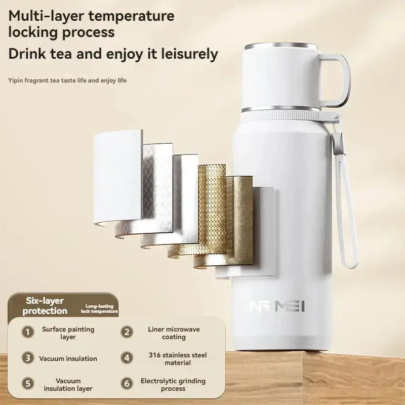 1.5L Stainless Steel Thermos Bottle – Vacuum Insulated Flask for Hot Coffee, Tea & Cold Drinks  Adomoo
