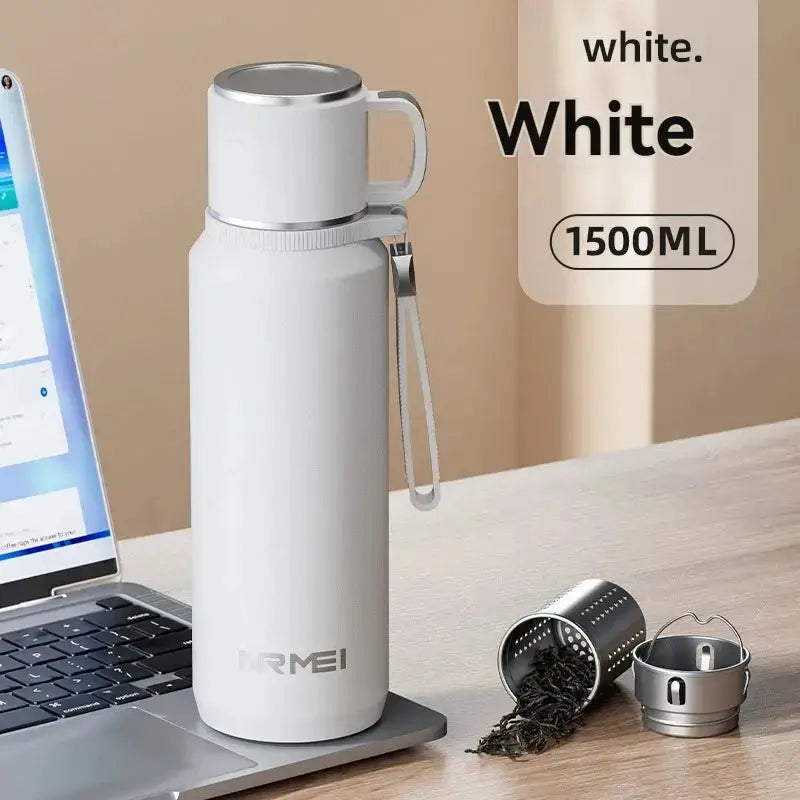 1.5L Stainless Steel Thermos Bottle – Vacuum Insulated Flask for Hot Coffee, Tea & Cold Drinks  Adomoo