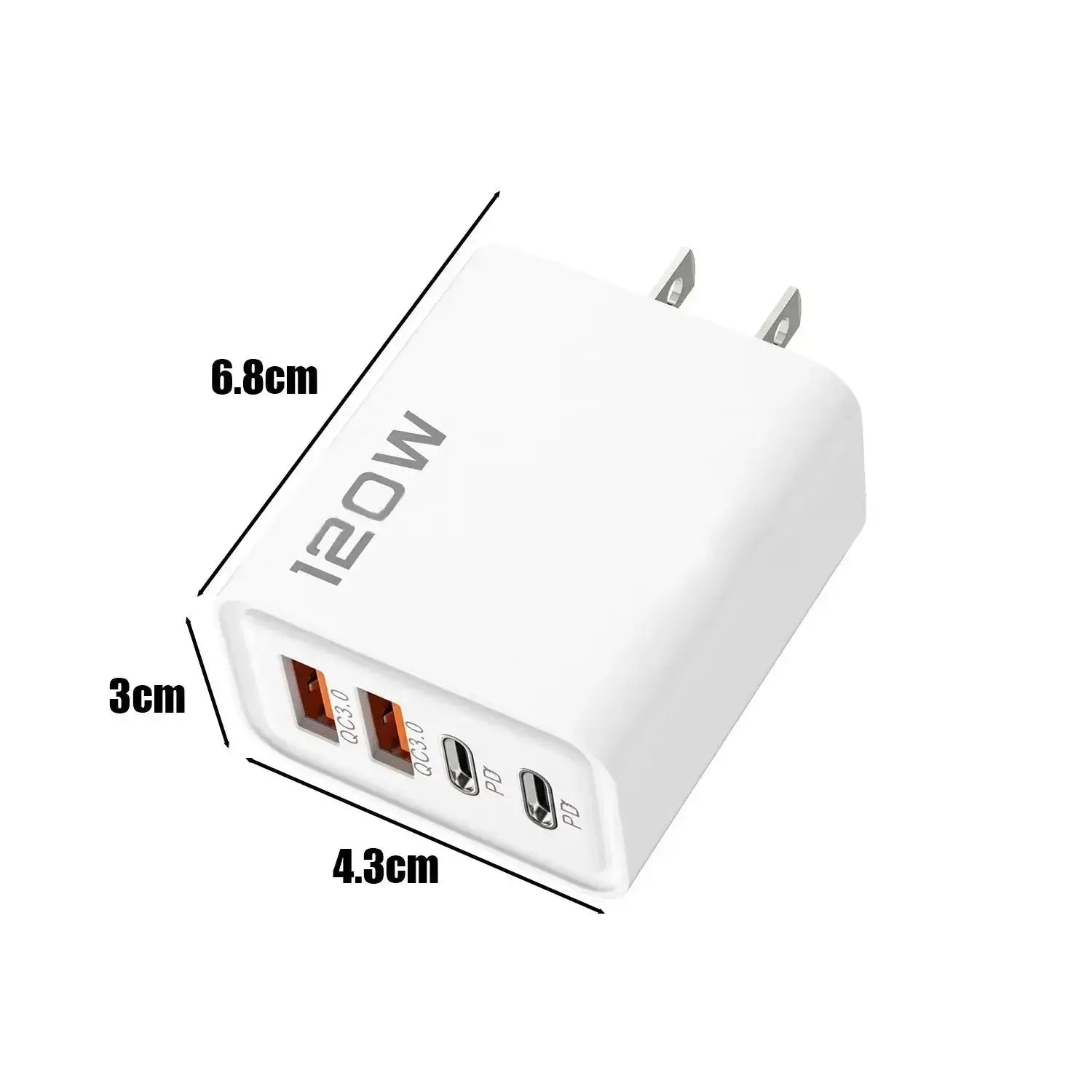 120W 4 Port USB Type C Charger Fast Charging Data Cable USB Phone Charger Adapter for Samsung IPhone Xiaomi Huawei Wall Charger  Adomoo