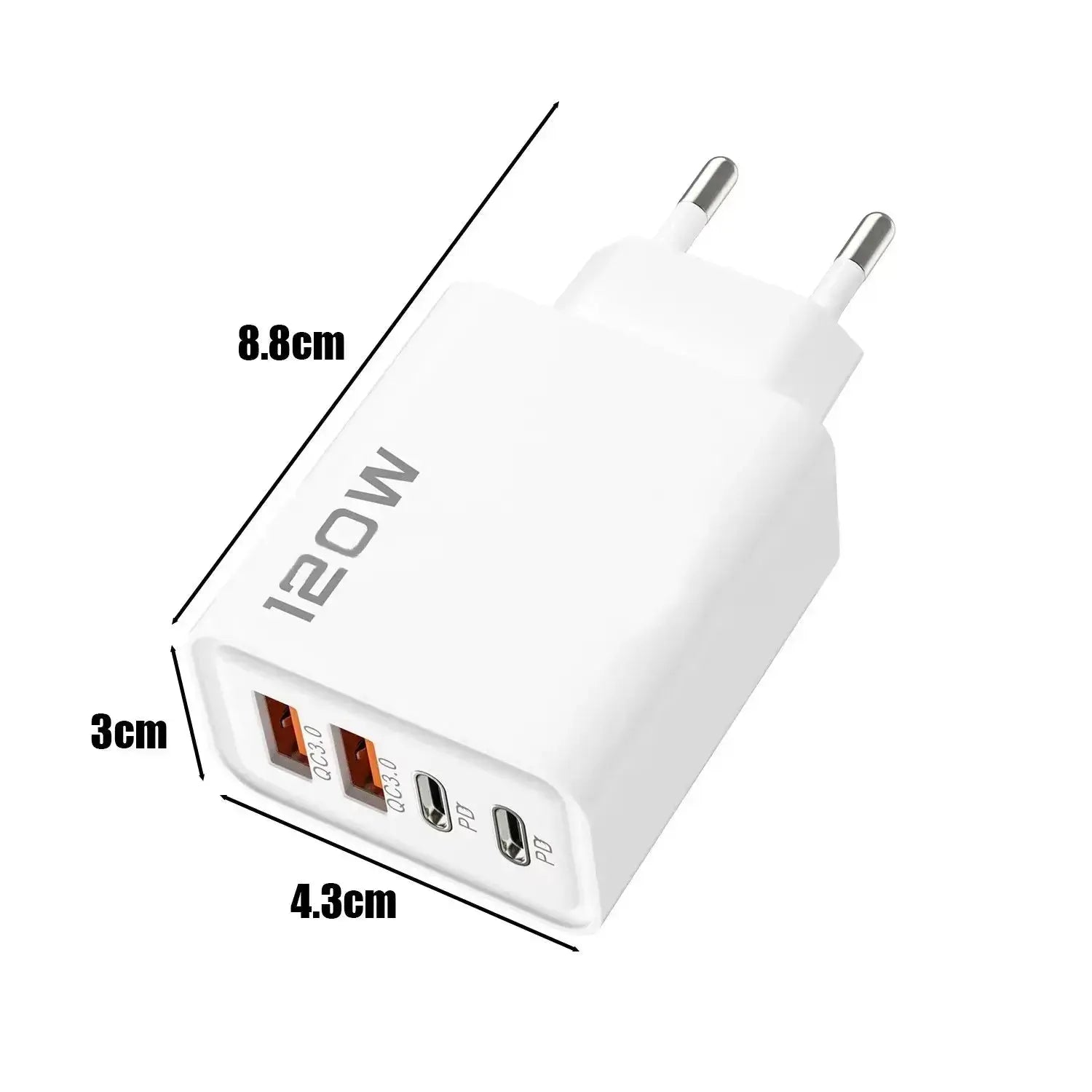 120W 4 Port USB Type C Charger Fast Charging Data Cable USB Phone Charger Adapter for Samsung IPhone Xiaomi Huawei Wall Charger  Adomoo