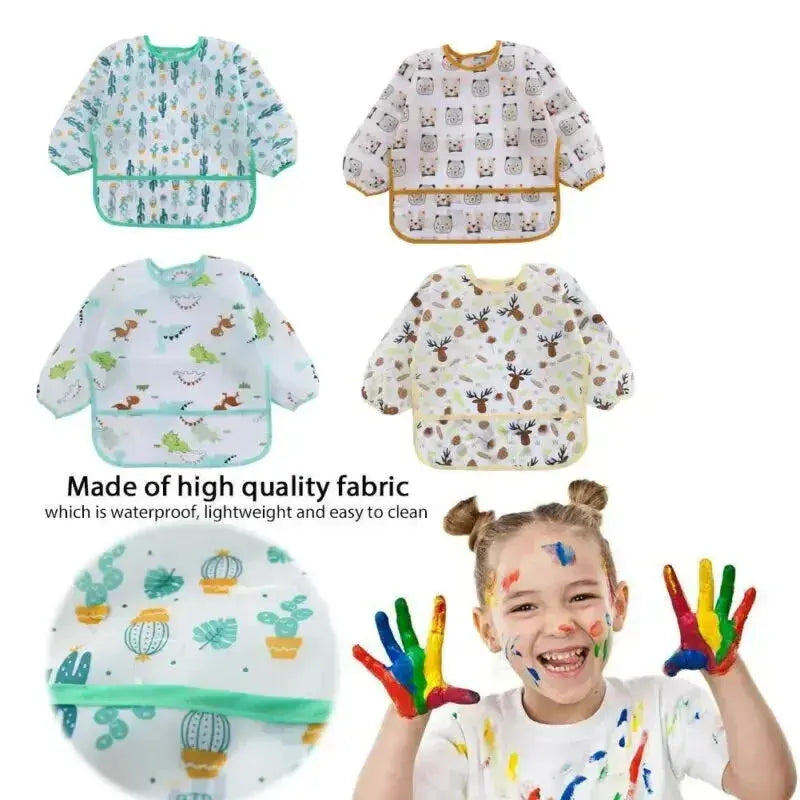 Baby Bibs New Cute Children Baby Stuff Toddler Waterproof Long Sleeve Art Smock Feeding Bib Apron for Kids 1-4 Years  Adomoo