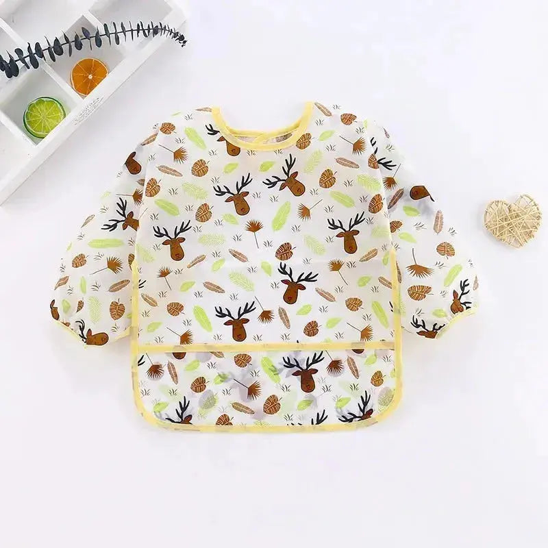 Baby Bibs New Cute Children Baby Stuff Toddler Waterproof Long Sleeve Art Smock Feeding Bib Apron for Kids 1-4 Years  Adomoo
