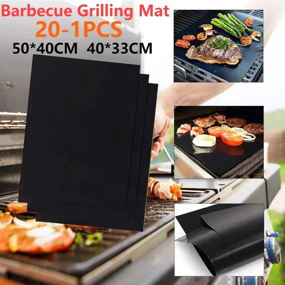 1–20Pcs Non-Stick BBQ Grill Mat – Reusable Heat-Resistant Outdoor Baking Sheet Pad for Barbecue, 40x50cm & 33x40cm  Adomoo
