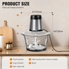 2L Electric Food Chopper Vegetable Chopper Small Food Processor Meat Grinder Mixer Electric Dicer with 2 Speeds Meat Mincer - Honesty Sales