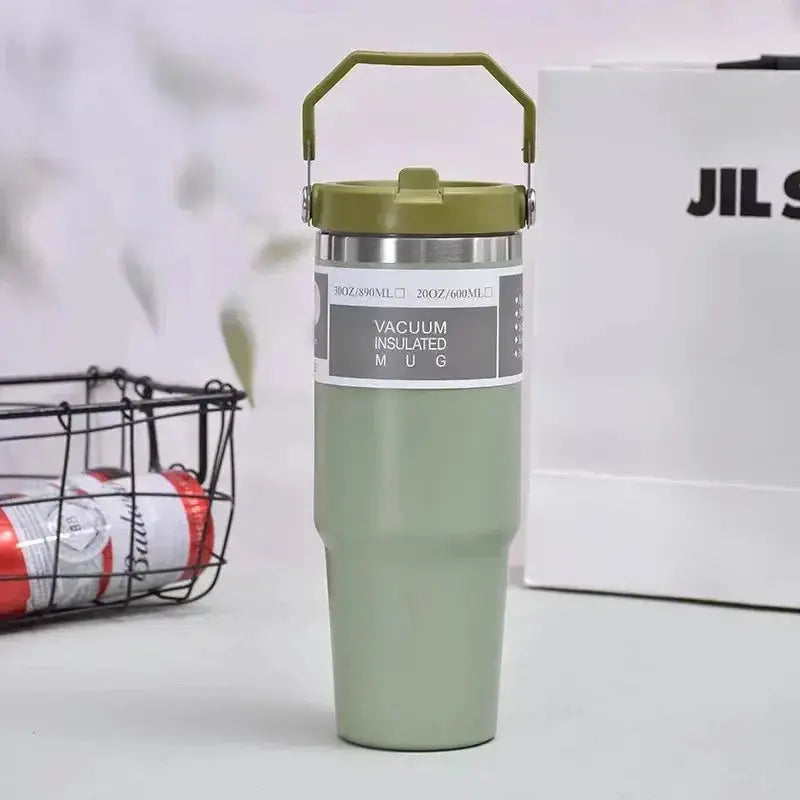 30oz Stainless Steel Thermos Mug with Tritan Lid & Handle – Double-Layer Vacuum Insulated for Hot & Cold Drinks  Adomoo