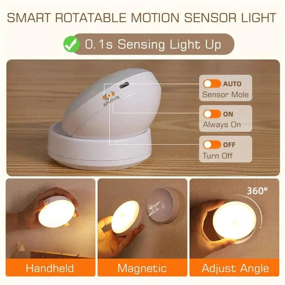 360 Rotating Human Body Induction LED Small Night Lamp Rechargeable  Adomoo