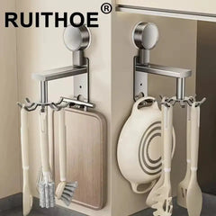 360° Swivel Wall Hangers Kitchen 10 Piece Hooks Rack No-Punching Kitchen Utensils Shovel Chopping Board Storage Stainless Steel  Adomoo