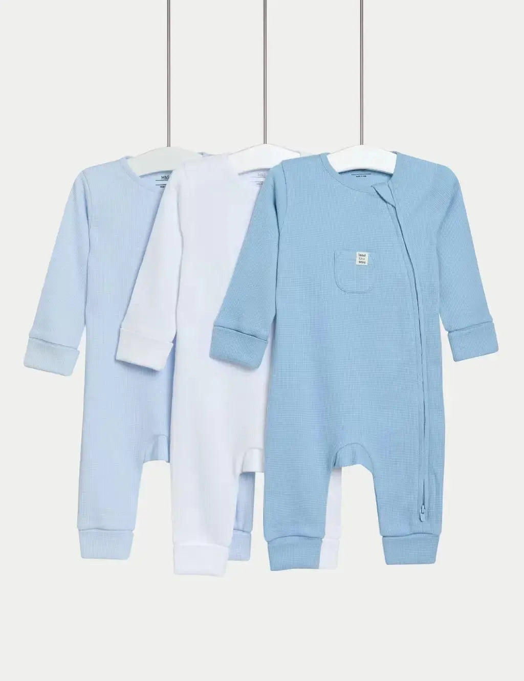 3pk Pure Cotton Waffle Zip Sleepsuits (6½lbs-3 Yrs)  Adomoo