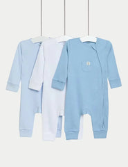 3pk Pure Cotton Waffle Zip Sleepsuits (6½lbs-3 Yrs)  Adomoo