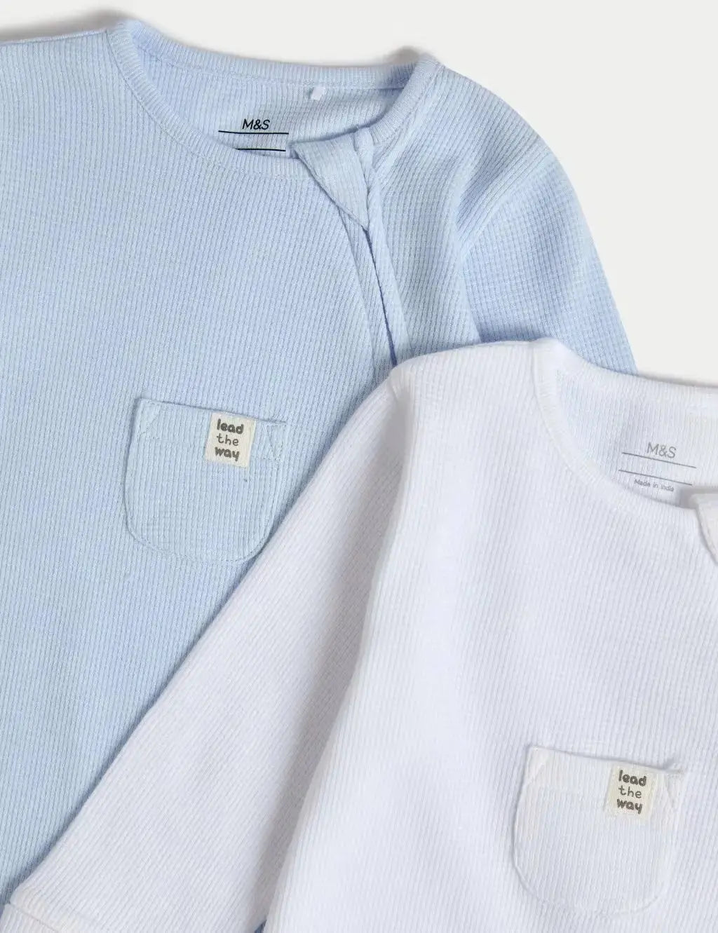 3pk Pure Cotton Waffle Zip Sleepsuits (6½lbs-3 Yrs)  Adomoo