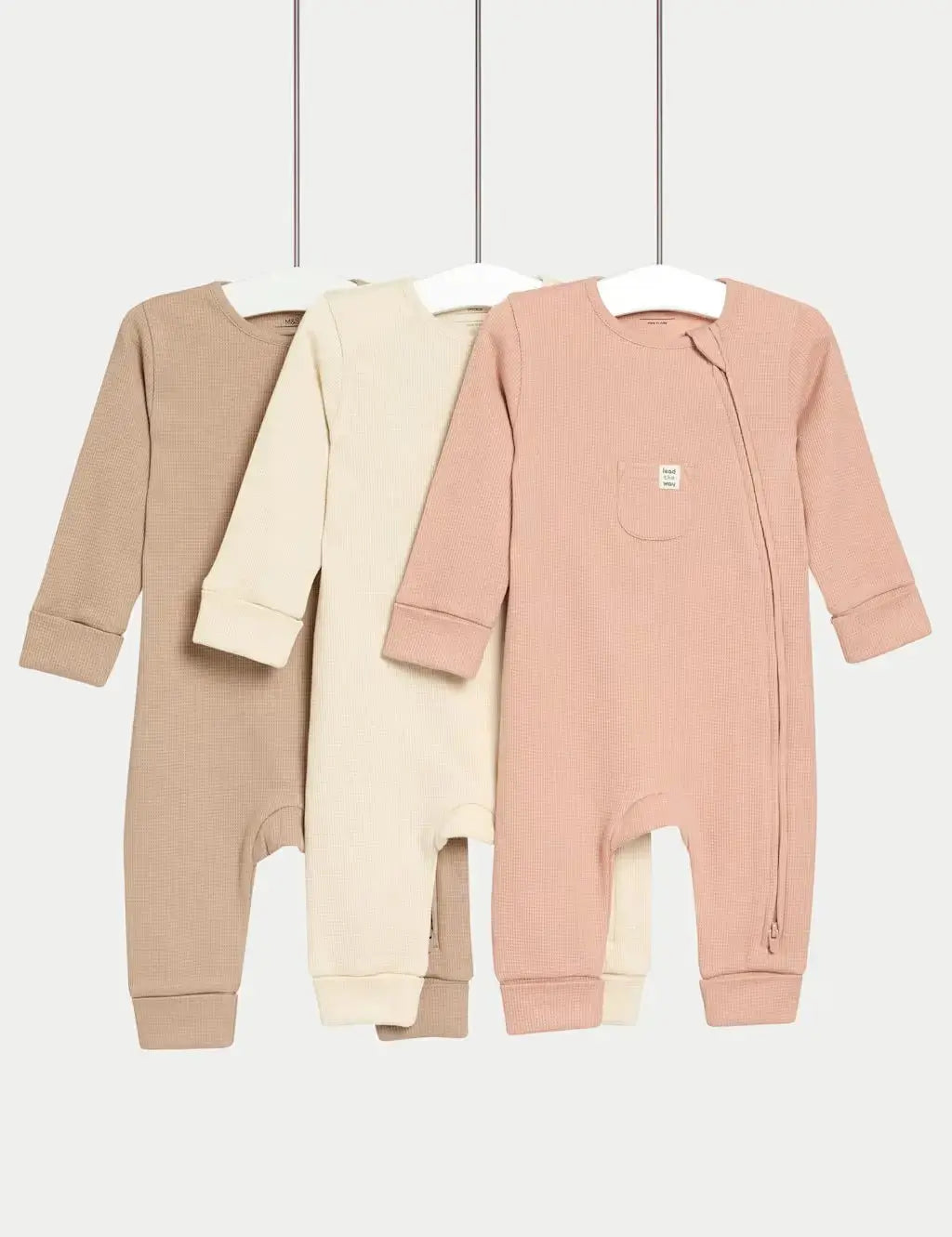3pk Pure Cotton Waffle Zip Sleepsuits (6½lbs-3 Yrs)  Adomoo