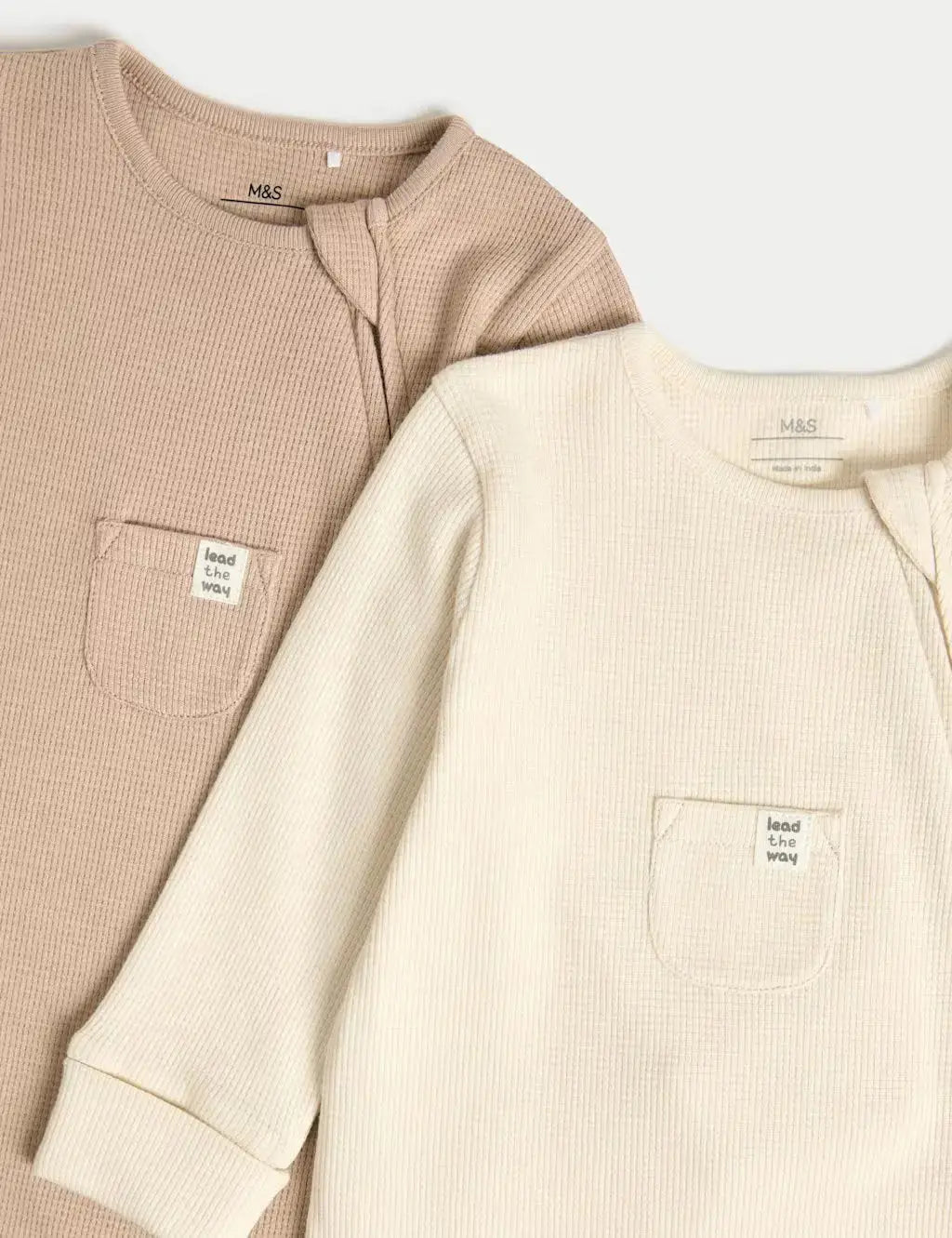 3pk Pure Cotton Waffle Zip Sleepsuits (6½lbs-3 Yrs)  Adomoo