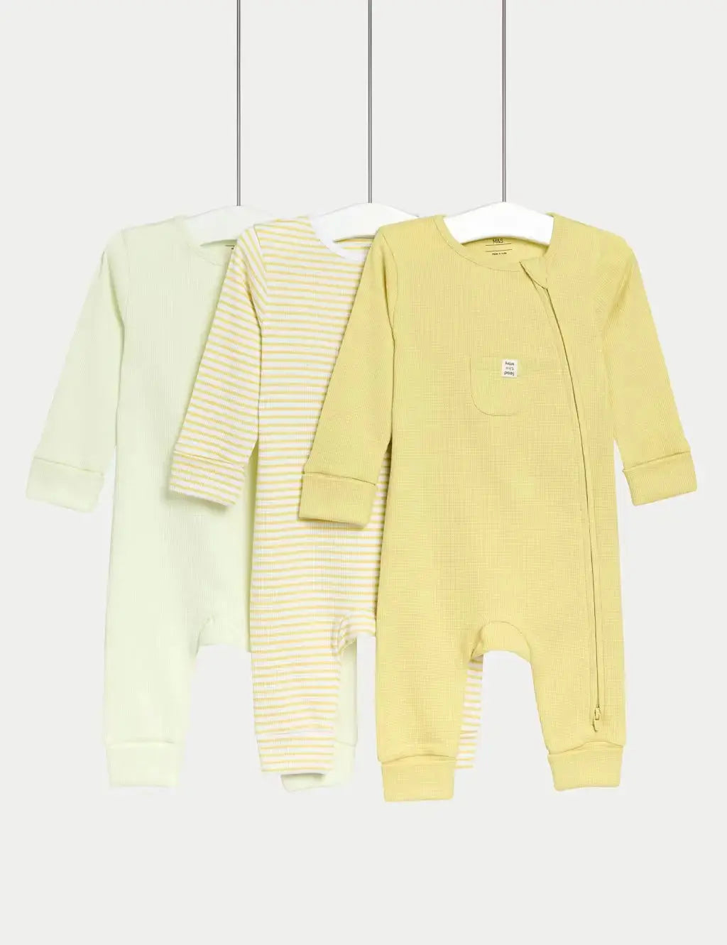 3pk Pure Cotton Waffle Zip Sleepsuits (6½lbs-3 Yrs)  Adomoo