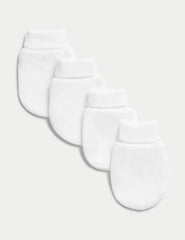 M&S 4pk Pure Cotton Mittens (0-1 Yrs)  Adomoo