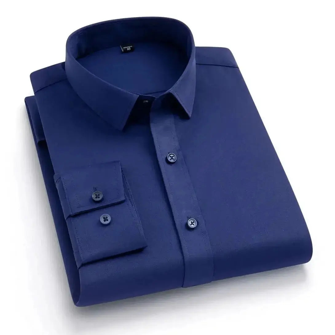 Men's long-sleeved, non-iron, elastic dress shirt for professional work attire. Stand-up collar (55-105kg)  Adomoo