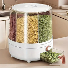 6-Compartment 360° Rotating Airtight Food Storage Container - Moisture-Proof for Cereal, Candy, Rice - Kitchen Pantry Organizer  Adomoo