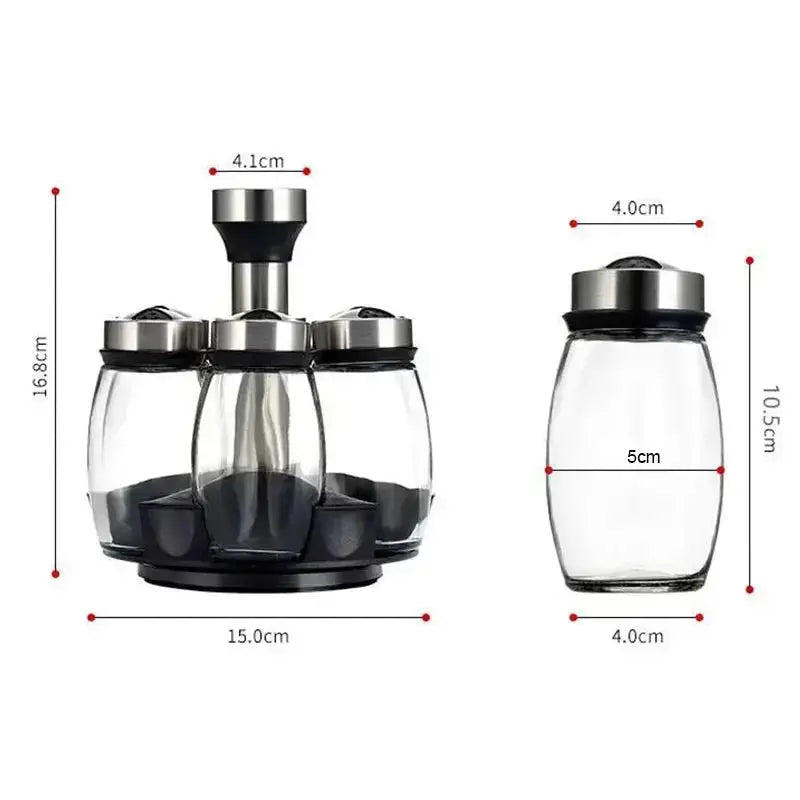 7-Piece Spice Jar Set with Rotating Rack. Glass Seasoning & Salt Shakers Storage  Adomoo