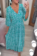 New Plus Size Super Fairy V-neck Floral Dress For Beach Vacation, Loose Long Skirt  Adomoo