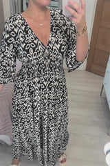 New Plus Size Super Fairy V-neck Floral Dress For Beach Vacation, Loose Long Skirt  Adomoo