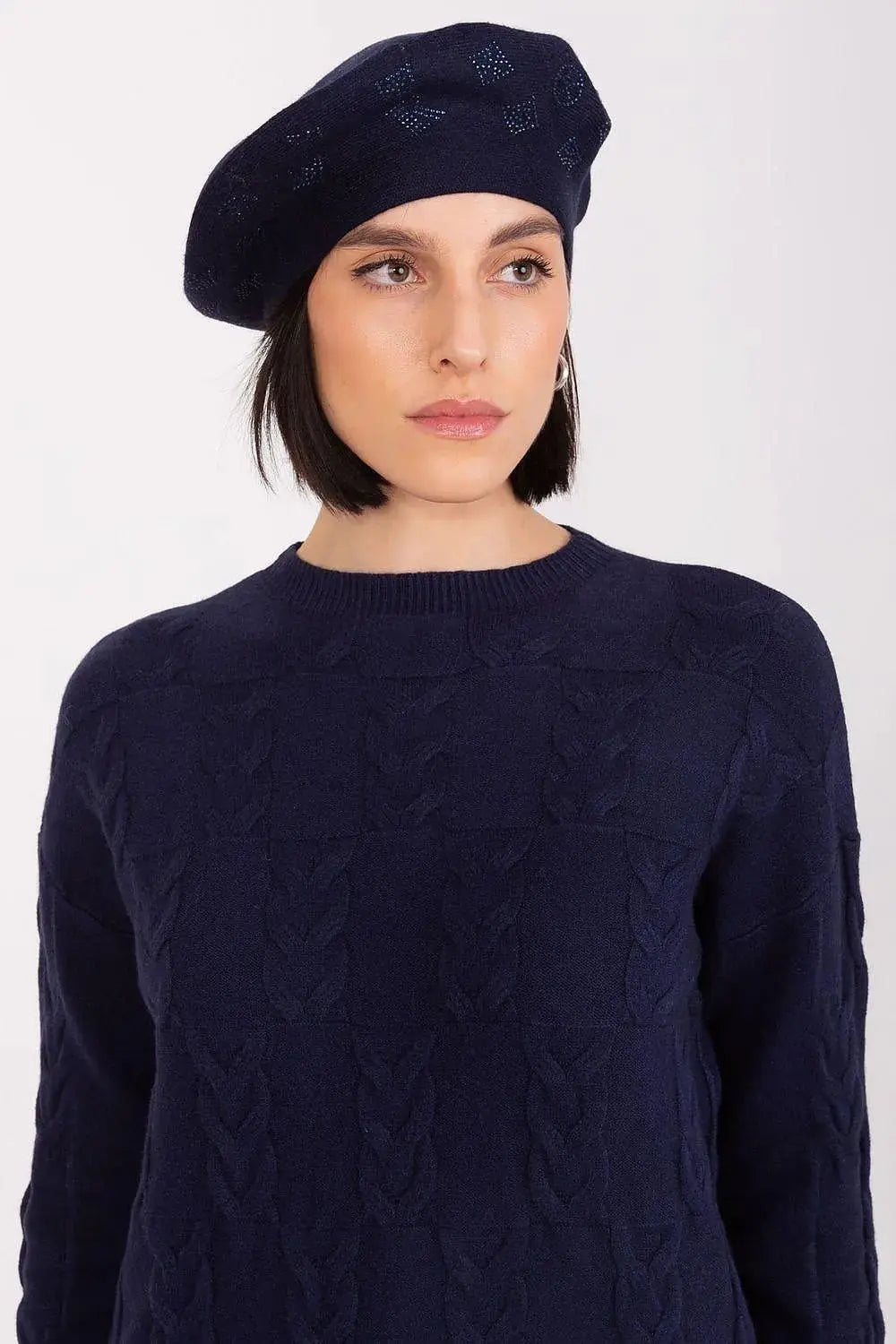AT Knitted beret with interesting rhinestone application.  Adomoo