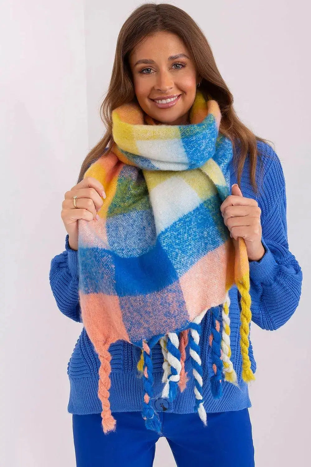 AT long colorful plaid Shawl  Adomoo