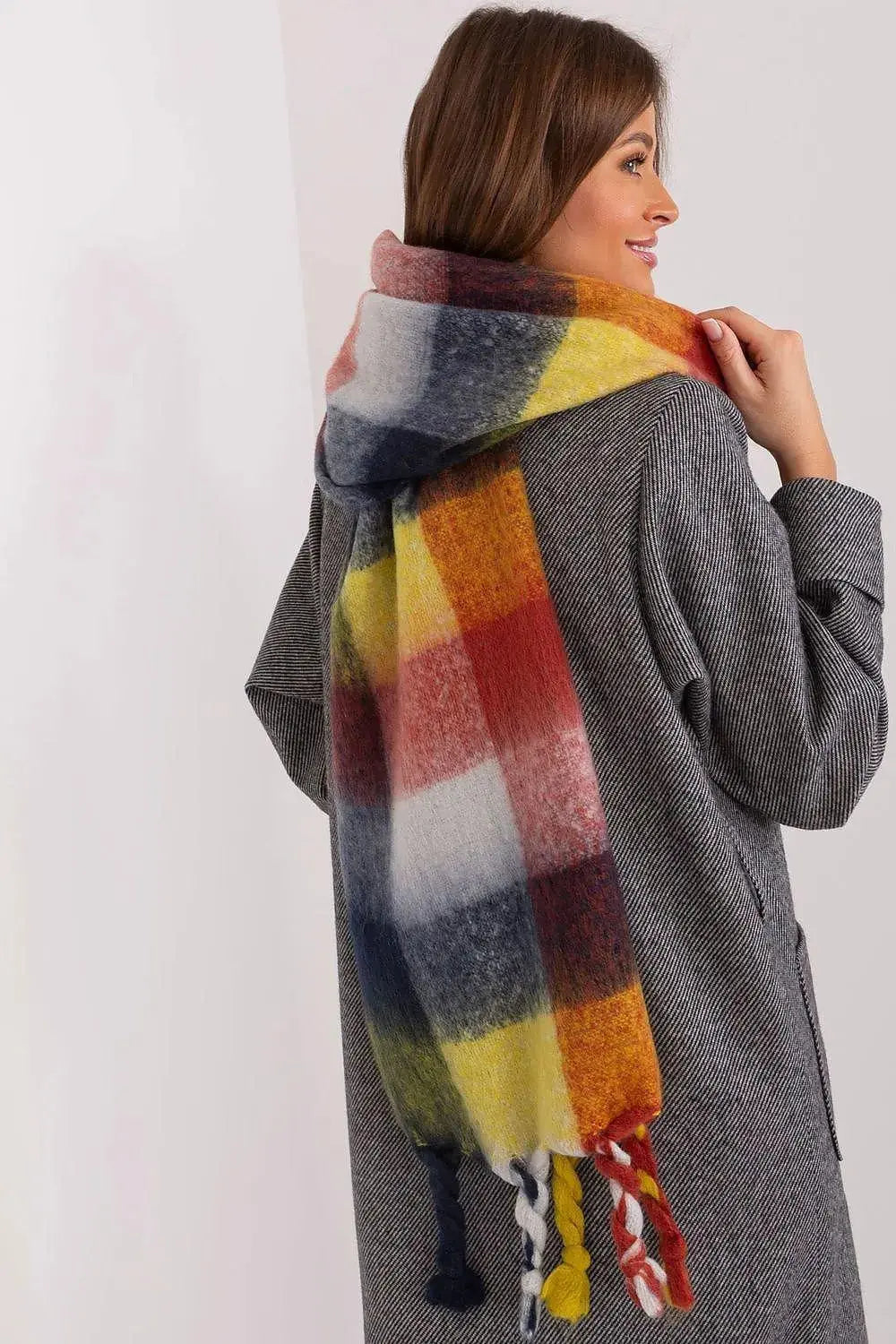 AT long colorful plaid Shawl  Adomoo