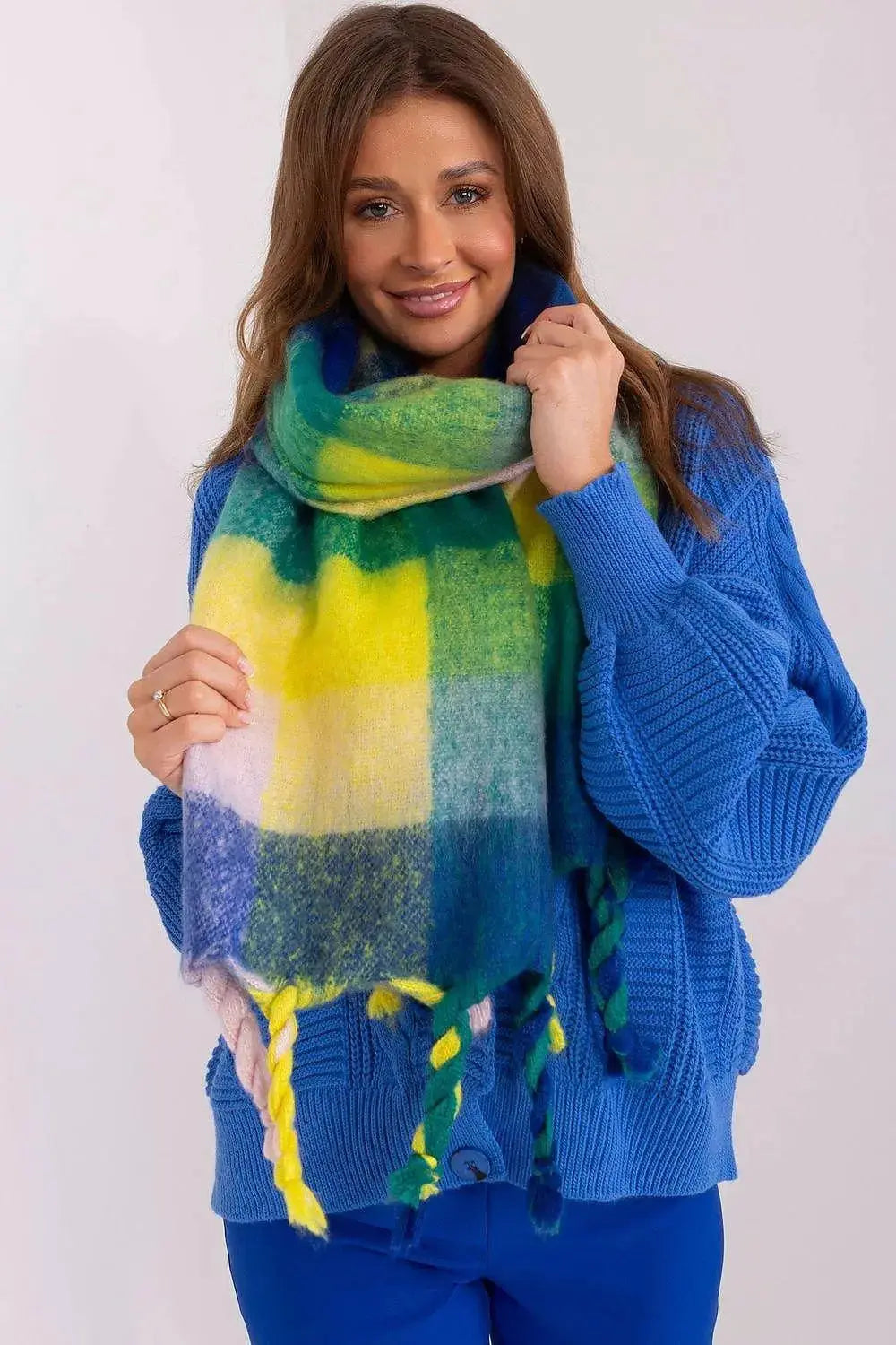 AT long colorful plaid Shawl  Adomoo