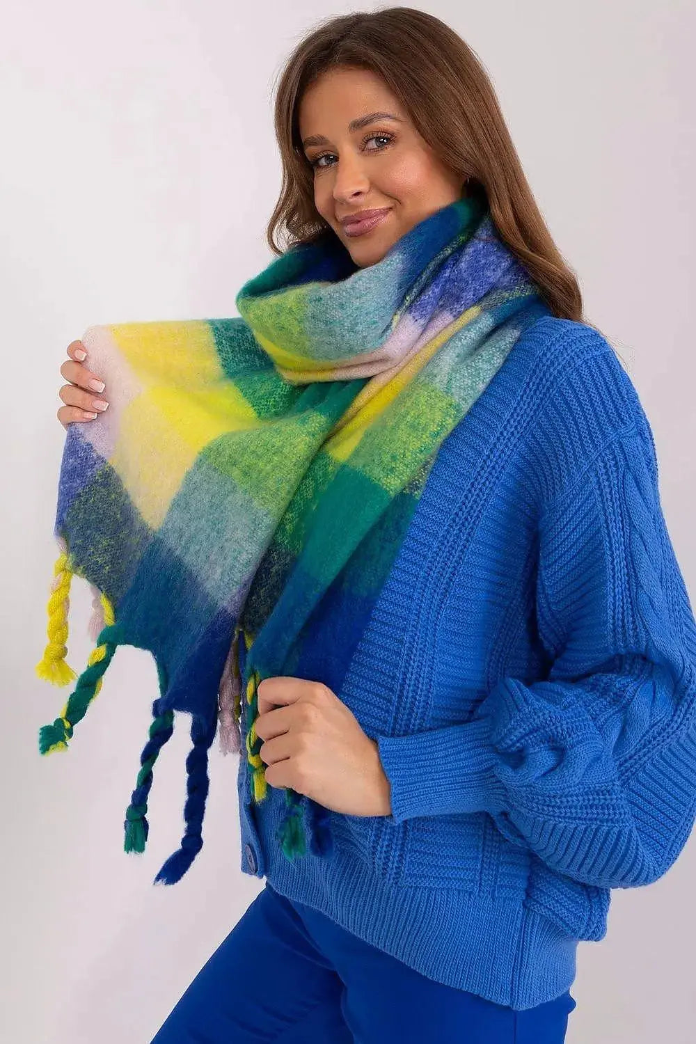 AT long colorful plaid Shawl  Adomoo