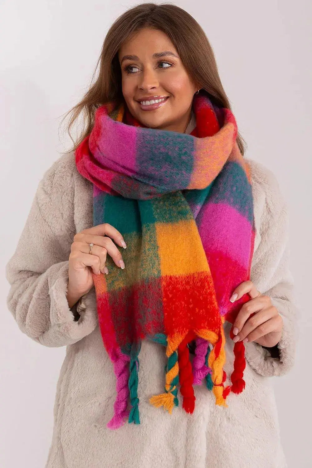 AT long colorful plaid Shawl  Adomoo