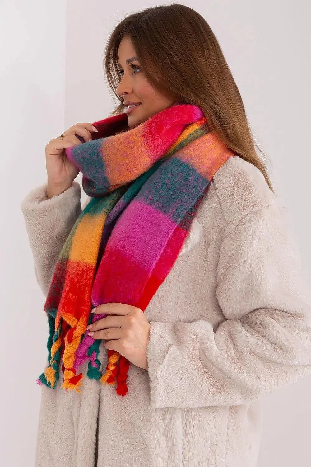 AT long colorful plaid Shawl  Adomoo