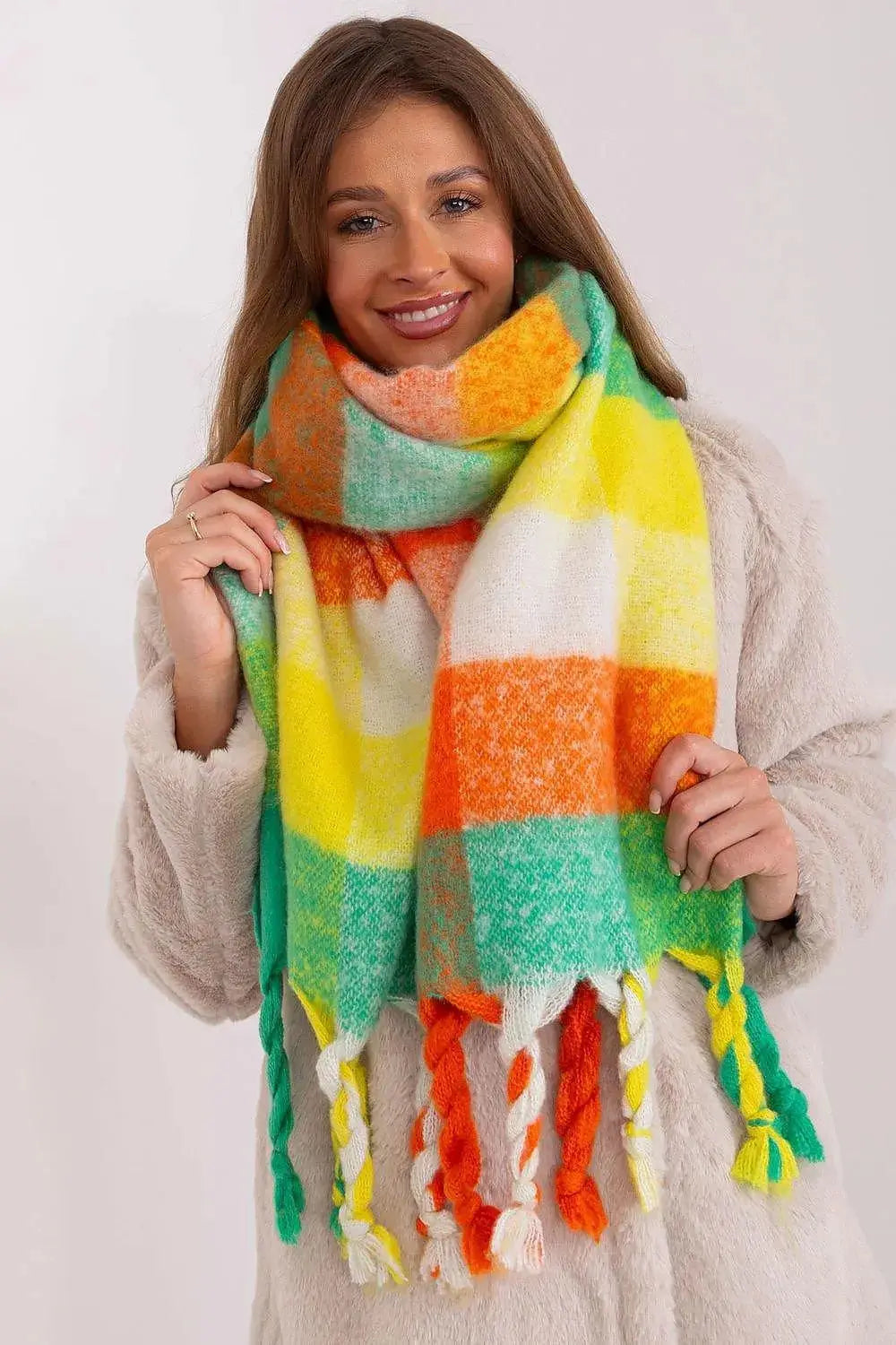 AT long colorful plaid Shawl  Adomoo