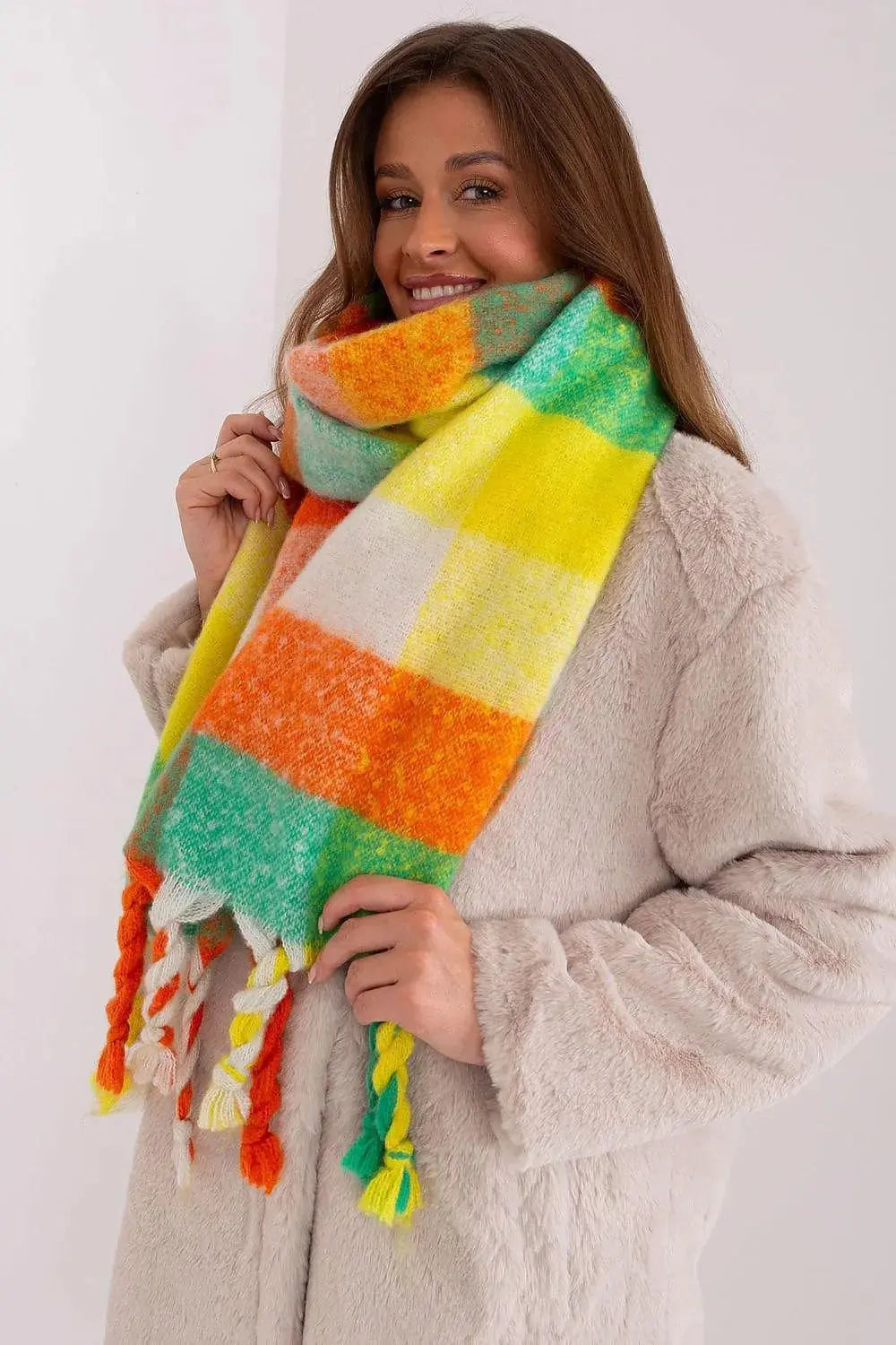 AT long colorful plaid Shawl  Adomoo