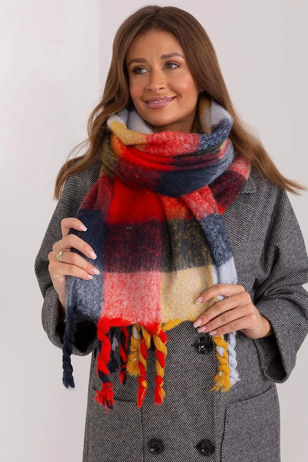 AT long colorful plaid Shawl  Adomoo