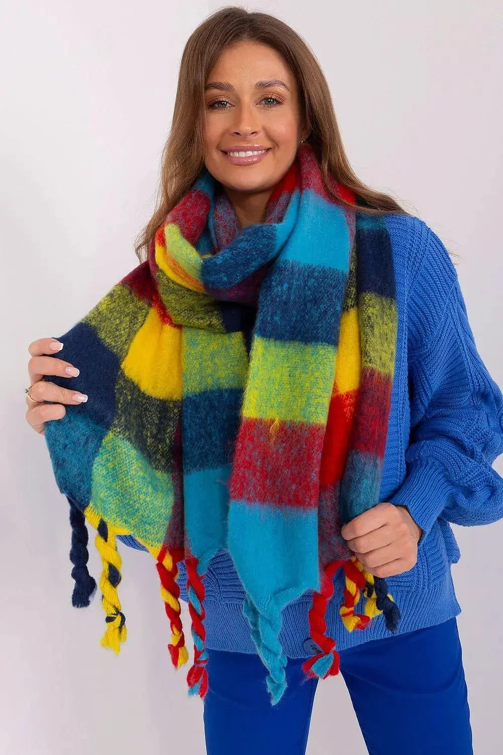 AT long colorful plaid Shawl  Adomoo