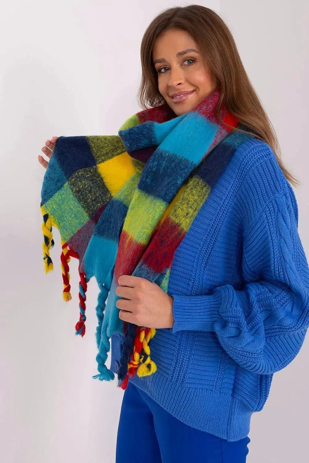 AT long colorful plaid Shawl  Adomoo