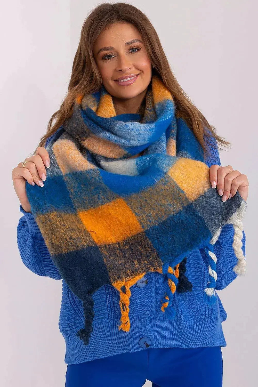 AT long colorful plaid Shawl  Adomoo