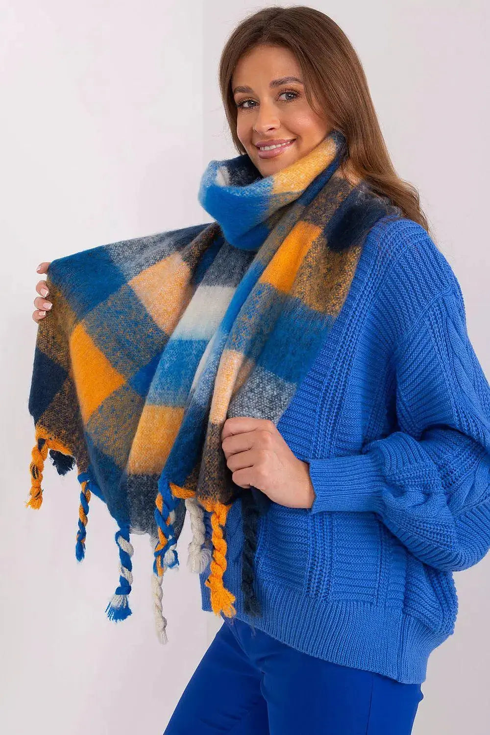 AT long colorful plaid Shawl  Adomoo