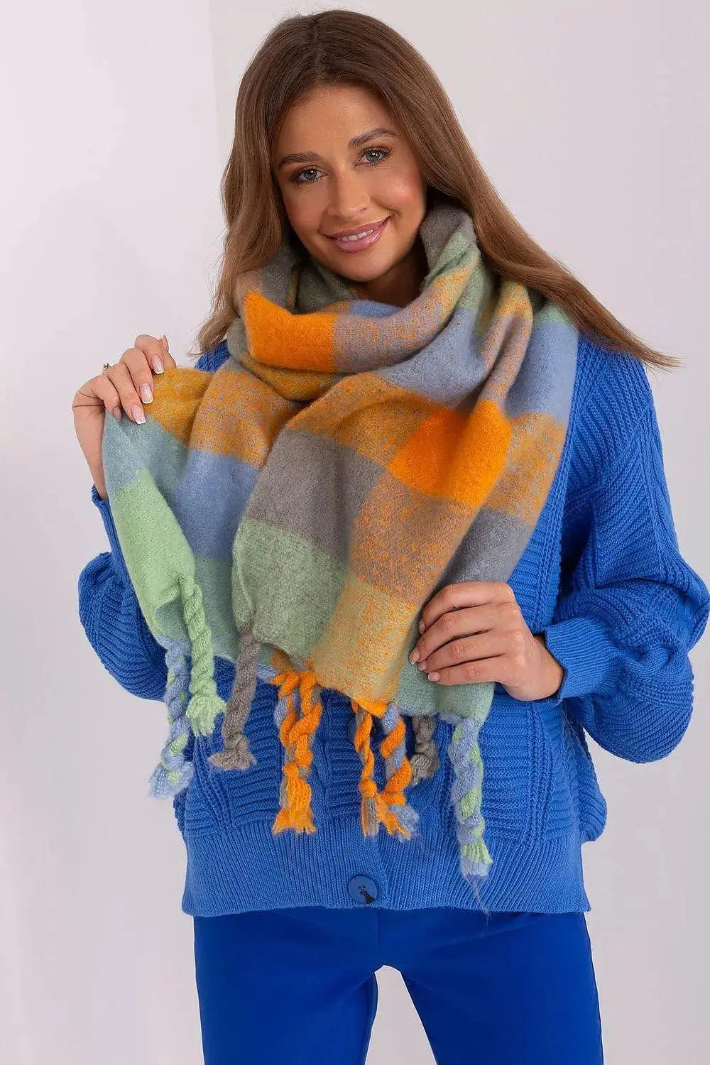 AT long colorful plaid Shawl  Adomoo