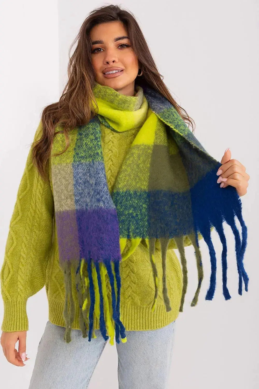 AT long colorful plaid scarf  Adomoo